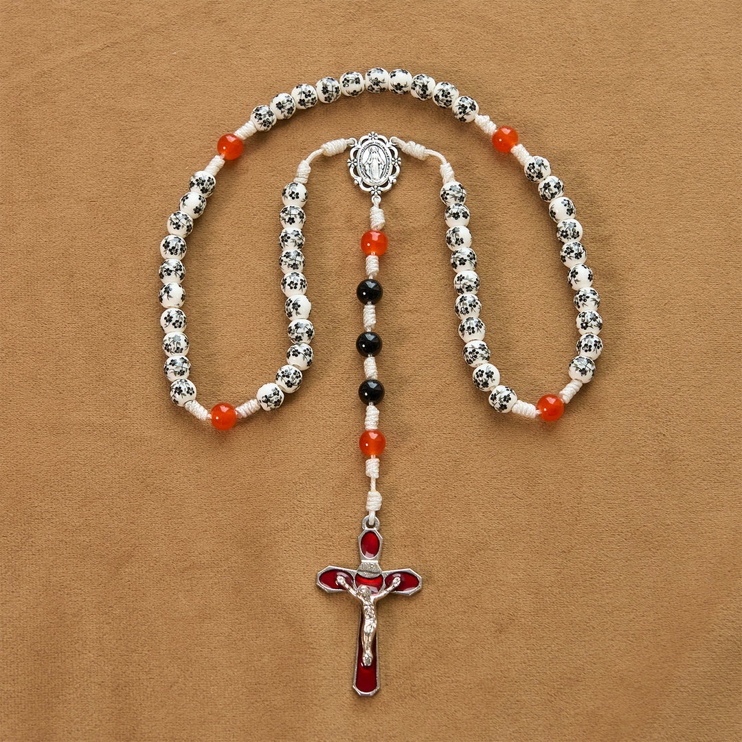 Christianartworkshop Wundertätige Medaille und Kruzifix aus 8 mm Blumen-Keramikperlen, handgefertigter Rosenkranz – Rosenkranz zum göttlichen Schutz - image 6