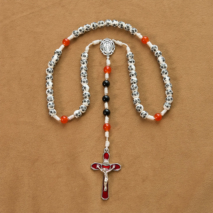 Christianartworkshop Wundertätige Medaille und Kruzifix aus 8 mm Blumen-Keramikperlen, handgefertigter Rosenkranz – Rosenkranz zum göttlichen Schutz - image 6