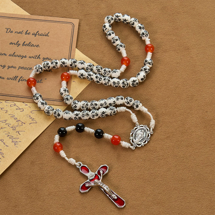 Christianartworkshop Wundertätige Medaille und Kruzifix aus 8 mm Blumen-Keramikperlen, handgefertigter Rosenkranz – Rosenkranz zum göttlichen Schutz