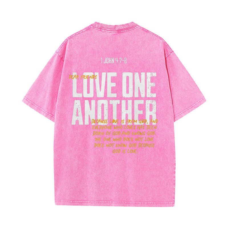 Christianartworkshop Unisex-T-Shirt mit Aufschrift „Love One Another“, gewaschen - Rosa - 5XL - image 11