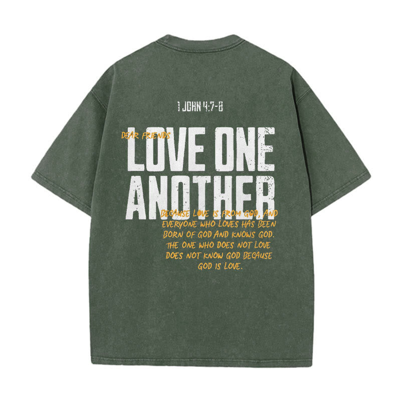 Christianartworkshop Unisex-T-Shirt mit Aufschrift „Love One Another“, gewaschen - Armeegrün - 5XL - image 7