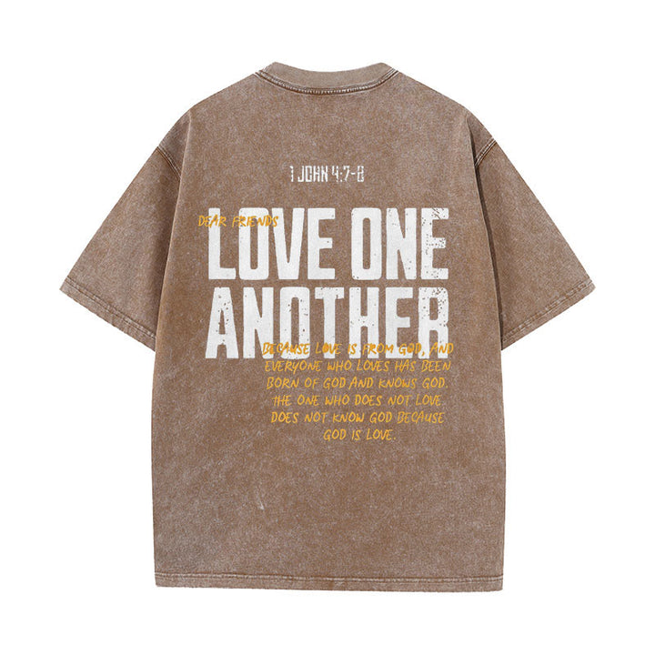 Christianartworkshop Unisex-T-Shirt mit Aufschrift „Love One Another“, gewaschen - Kaffee - 5XL - image 9