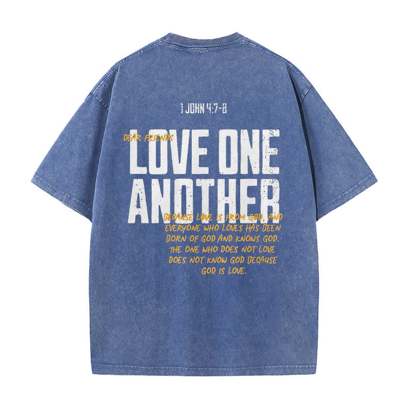 Christianartworkshop Unisex-T-Shirt mit Aufschrift „Love One Another“, gewaschen - Blau - 5XL - image 3