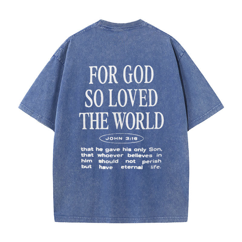 Christianartworkshop "Denn Gott hat die Welt so geliebt" Unisex gewaschenes T-Shirt - Blau - 5XL - image 3