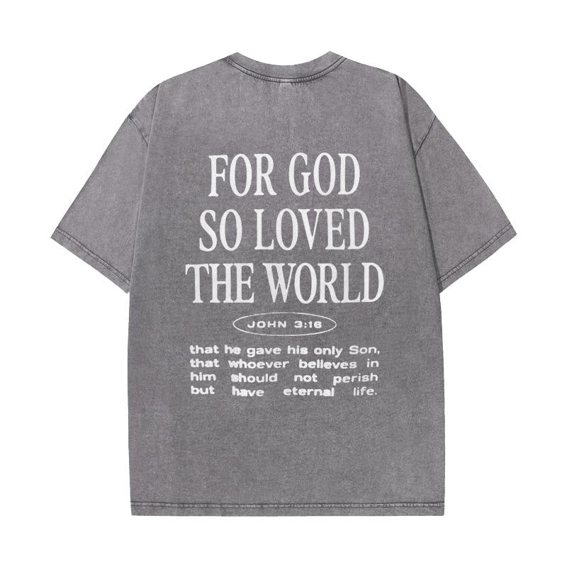 Christianartworkshop "Denn Gott hat die Welt so geliebt" Unisex gewaschenes T-Shirt - Grau - 5XL - image 5