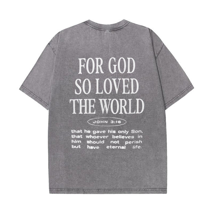 Christianartworkshop "Denn Gott hat die Welt so geliebt" Unisex gewaschenes T-Shirt - Grau - 5XL - image 5