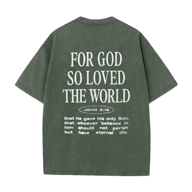 Christianartworkshop "Denn Gott hat die Welt so geliebt" Unisex gewaschenes T-Shirt - Armeegrün - 5XL - image 6