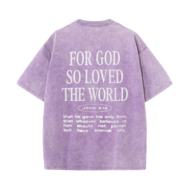 Christianartworkshop "Denn Gott hat die Welt so geliebt" Unisex gewaschenes T-Shirt - Lila - 5XL - image 15