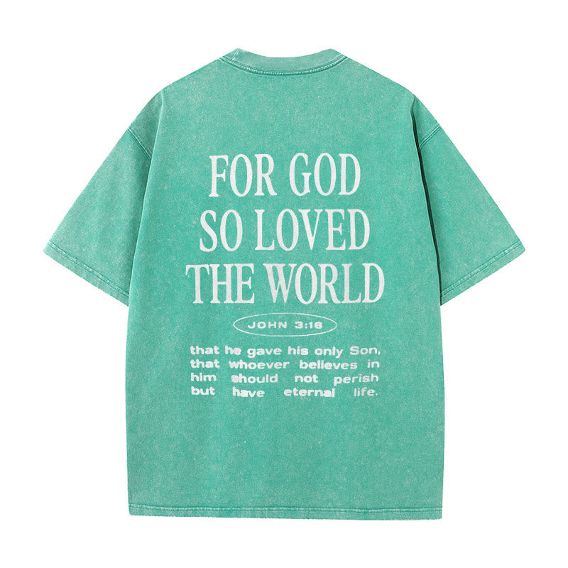 Christianartworkshop "Denn Gott hat die Welt so geliebt" Unisex gewaschenes T-Shirt - Grün - 5XL - image 17