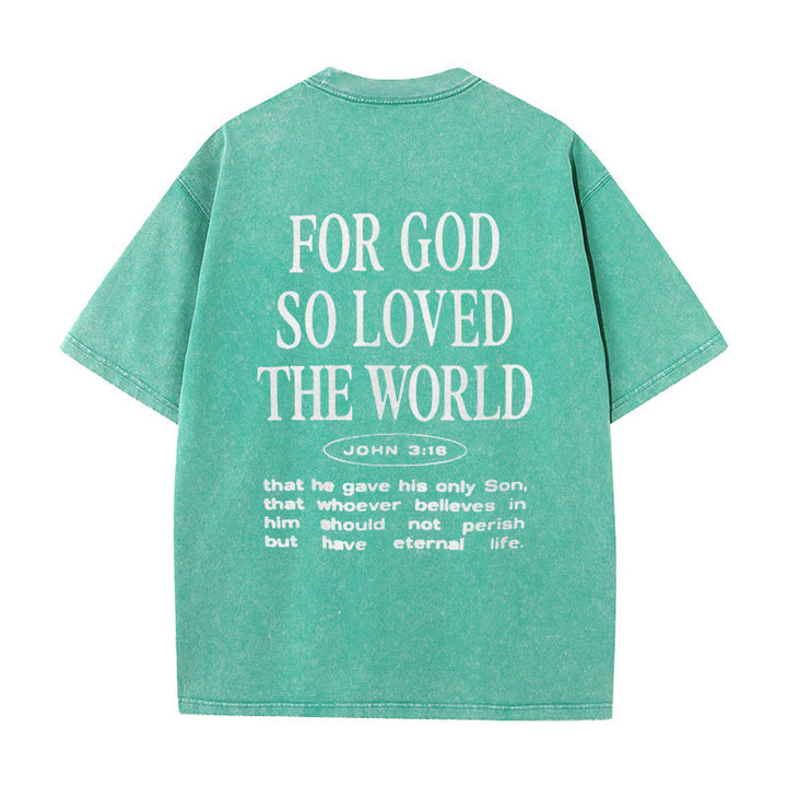 Christianartworkshop "Denn Gott hat die Welt so geliebt" Unisex gewaschenes T-Shirt - Grün - 5XL - image 17