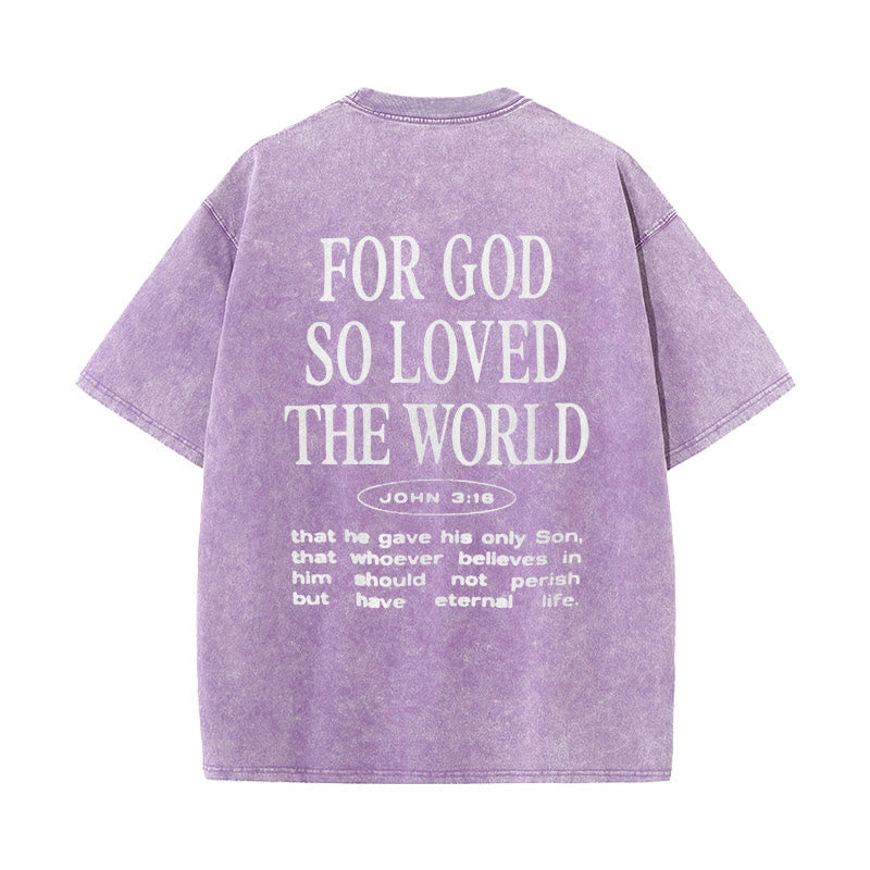 Christianartworkshop "Denn Gott hat die Welt so geliebt" Unisex gewaschenes T-Shirt - Lila - 5XL - image 14