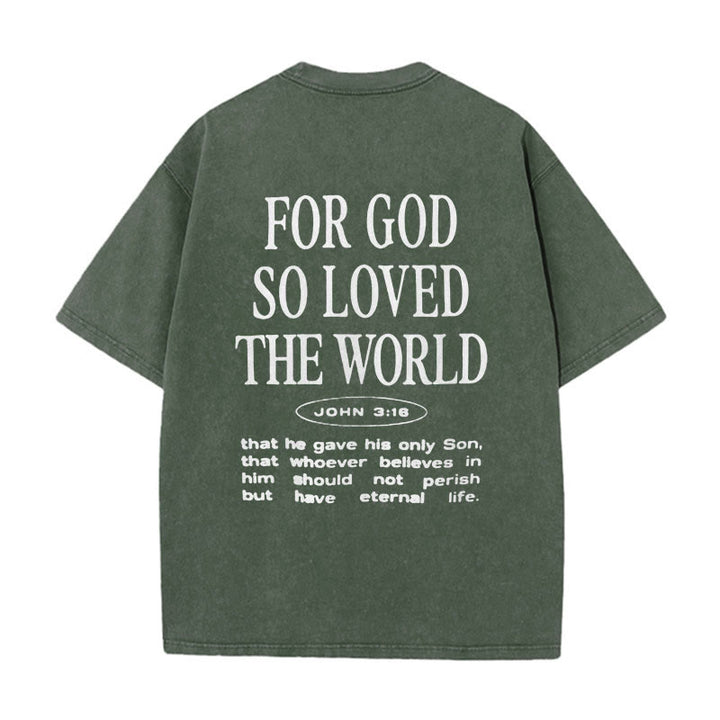 Christianartworkshop "Denn Gott hat die Welt so geliebt" Unisex gewaschenes T-Shirt - Armeegrün - 5XL - image 7