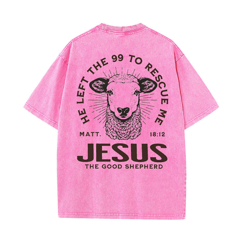 Christianartworkshop "Er verließ die 99, um mich zu retten" Unisex gewaschenes T-Shirt - Rosa - 5XL - image 10