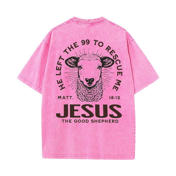 Christianartworkshop "Er verließ die 99, um mich zu retten" Unisex gewaschenes T-Shirt - Rosa - 5XL - image 10