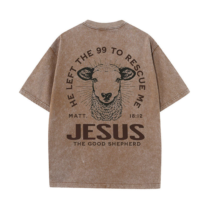 Christianartworkshop "Er verließ die 99, um mich zu retten" Unisex gewaschenes T-Shirt - Kaffee - 5XL - image 9
