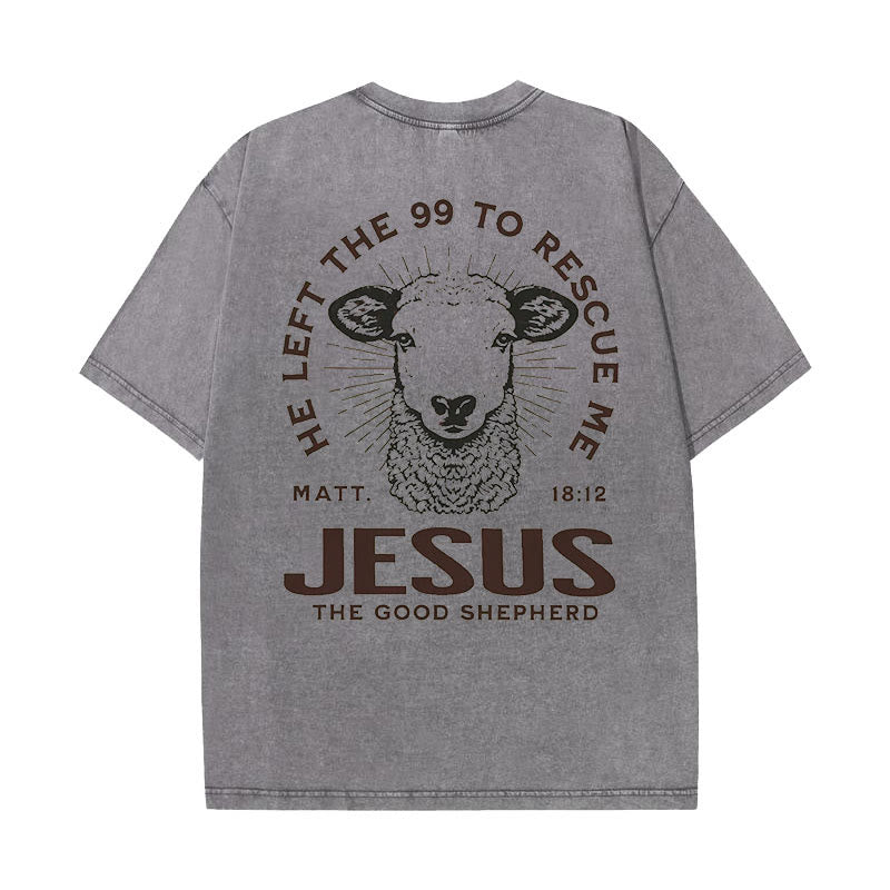 Christianartworkshop "Er verließ die 99, um mich zu retten" Unisex gewaschenes T-Shirt - Grau - 5XL - image 5