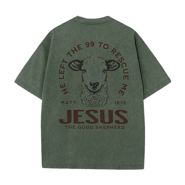 Christianartworkshop "Er verließ die 99, um mich zu retten" Unisex gewaschenes T-Shirt - Armeegrün - 5XL - image 7