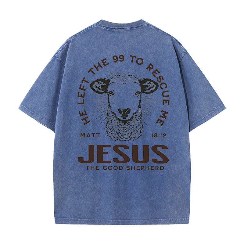 Christianartworkshop "Er verließ die 99, um mich zu retten" Unisex gewaschenes T-Shirt - Blau - 5XL - image 3