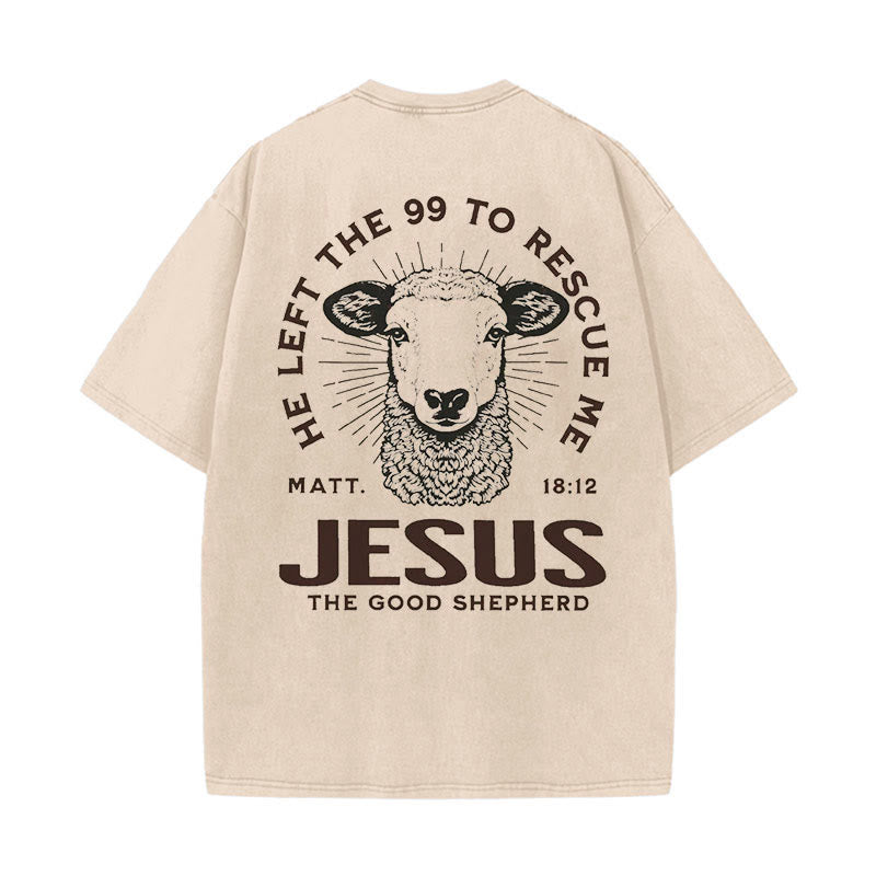 Christianartworkshop "Er verließ die 99, um mich zu retten" Unisex gewaschenes T-Shirt - Aprikose - 5XL - image 12