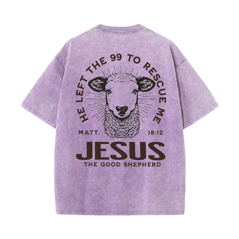 Christianartworkshop "Er verließ die 99, um mich zu retten" Unisex gewaschenes T-Shirt - Lila - 5XL - image 15