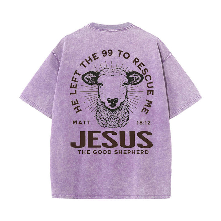 Christianartworkshop "Er verließ die 99, um mich zu retten" Unisex gewaschenes T-Shirt - Lila - 5XL - image 15