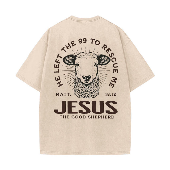 Christianartworkshop "Er verließ die 99, um mich zu retten" Unisex gewaschenes T-Shirt - Aprikose - 5XL - image 13