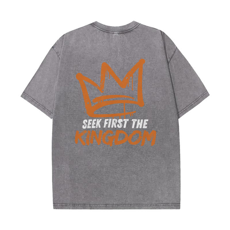 Christianartworkshop Seek First The Kingdom Christliches Unisex-T-Shirt, gewaschen - Grau - 5XL - image 5