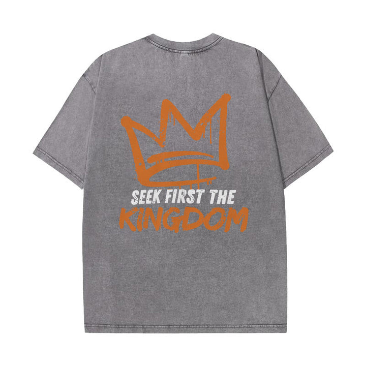 Christianartworkshop Seek First The Kingdom Christliches Unisex-T-Shirt, gewaschen - Grau - 5XL - image 5