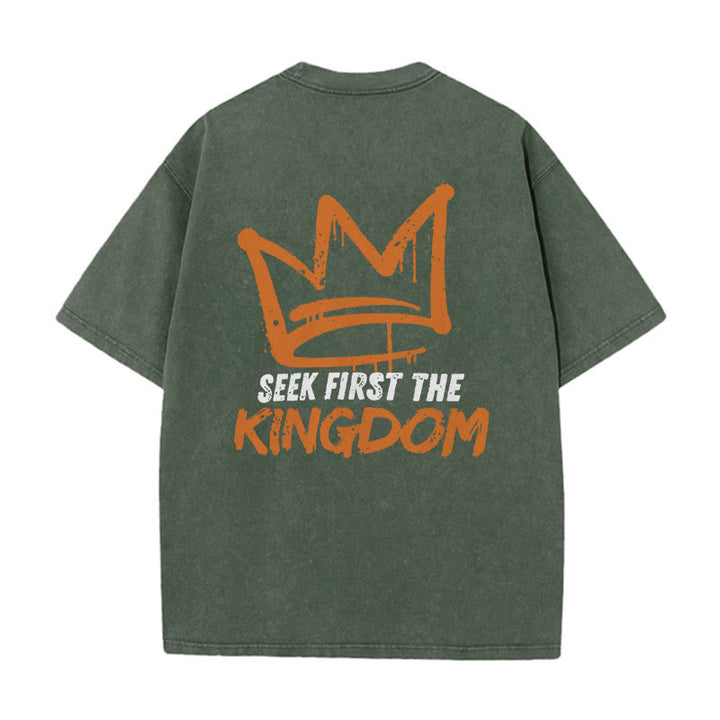 Christianartworkshop Seek First The Kingdom Christliches Unisex-T-Shirt, gewaschen - Armeegrün - 5XL - image 7
