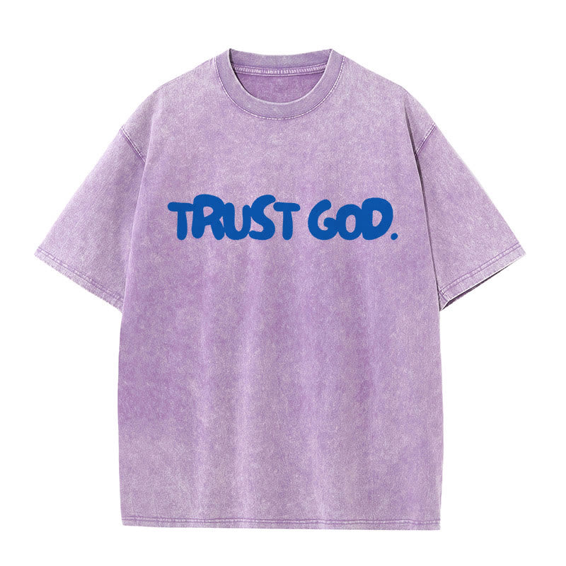 Christianartworkshop Vertrauen in Gott Unisex gewaschenes T-Shirt - Lila - 5XL - image 10