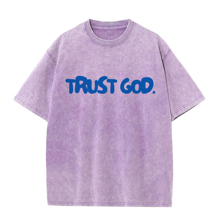 Christianartworkshop Vertrauen in Gott Unisex gewaschenes T-Shirt - Lila - 5XL - image 10