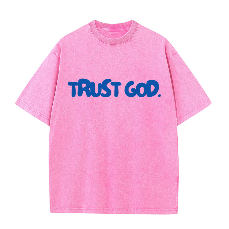 Christianartworkshop Vertrauen in Gott Unisex gewaschenes T-Shirt - Rosa - 5XL - image 8