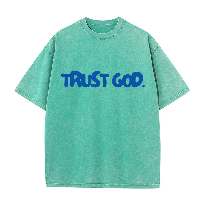 Christianartworkshop Vertrauen in Gott Unisex gewaschenes T-Shirt - Grün - 5XL - image 7