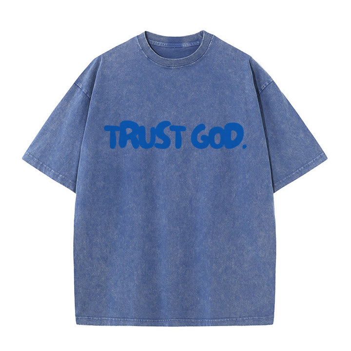 Christianartworkshop Vertrauen in Gott Unisex gewaschenes T-Shirt - Blau - 5XL - image 10