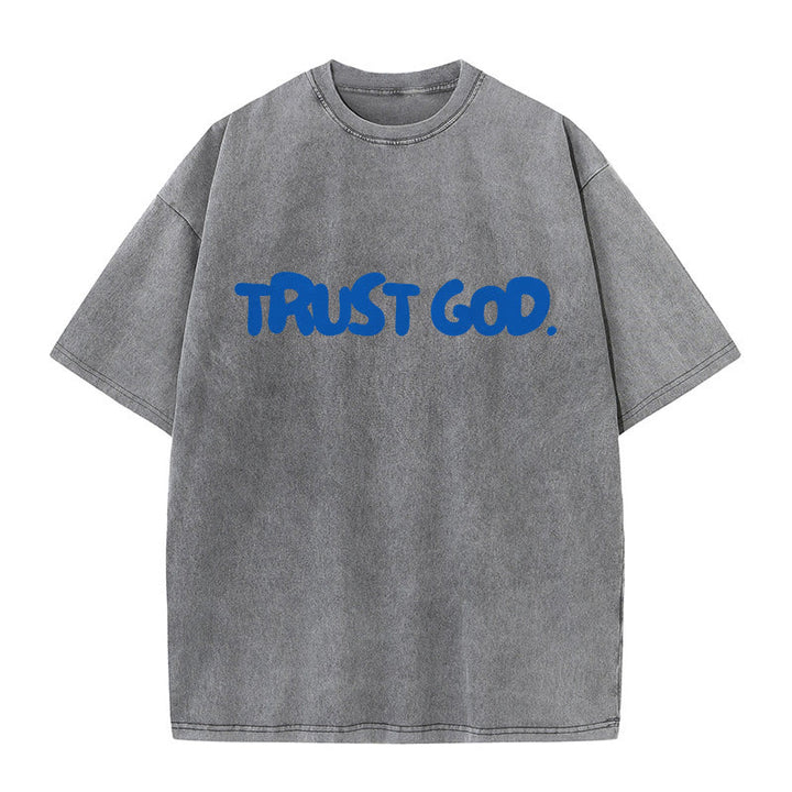 Christianartworkshop Vertrauen in Gott Unisex gewaschenes T-Shirt - Grau - 5XL - image 6