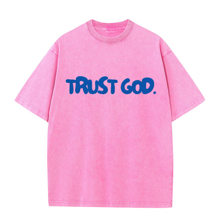 Christianartworkshop Vertrauen in Gott Unisex gewaschenes T-Shirt - Rosa - 5XL - image 9