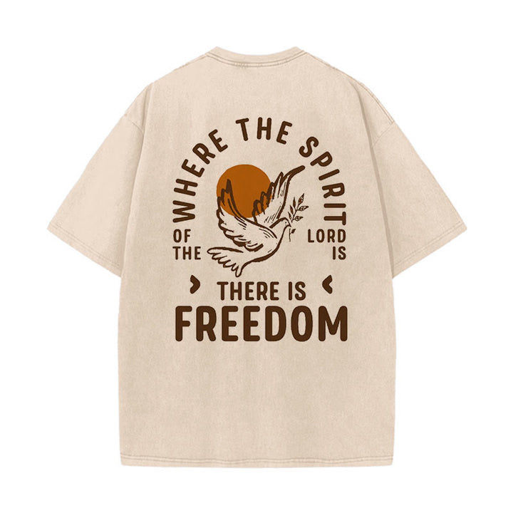 Christianartworkshop Unisex-T-Shirt mit Aufschrift „Geist des Herrn und Freiheit“, gewaschen - Aprikose - 5XL - image 4