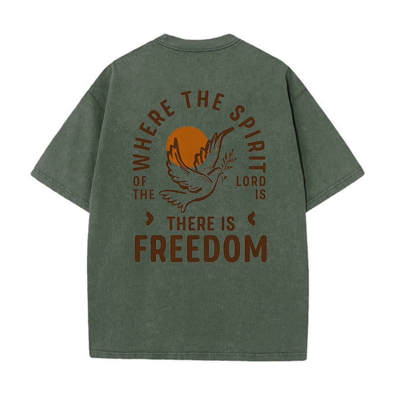 Christianartworkshop Unisex-T-Shirt mit Aufschrift „Geist des Herrn und Freiheit“, gewaschen - Armeegrün - 5XL - image 10