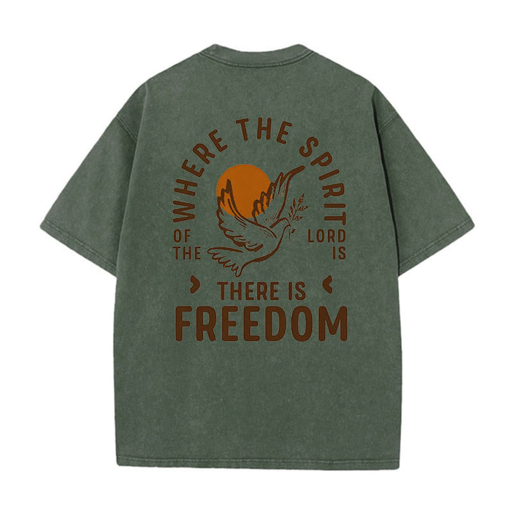 Christianartworkshop Unisex-T-Shirt mit Aufschrift „Geist des Herrn und Freiheit“, gewaschen - Armeegrün - 5XL - image 10