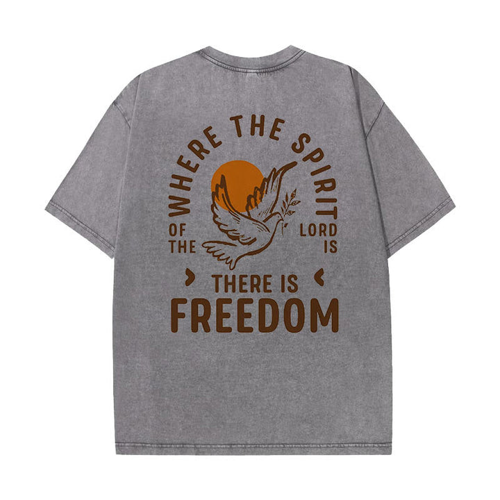 Christianartworkshop Unisex-T-Shirt mit Aufschrift „Geist des Herrn und Freiheit“, gewaschen - Grau - 5XL - image 8