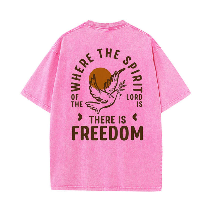 Christianartworkshop Unisex-T-Shirt mit Aufschrift „Geist des Herrn und Freiheit“, gewaschen - Rosa - 5XL - image 12