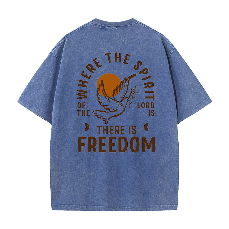 Christianartworkshop Unisex-T-Shirt mit Aufschrift „Geist des Herrn und Freiheit“, gewaschen - Blau - 5XL - image 6