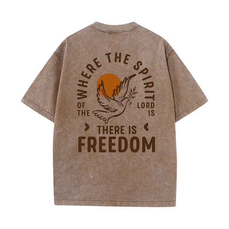 Christianartworkshop Unisex-T-Shirt mit Aufschrift „Geist des Herrn und Freiheit“, gewaschen - Kaffee - 5XL - image 16