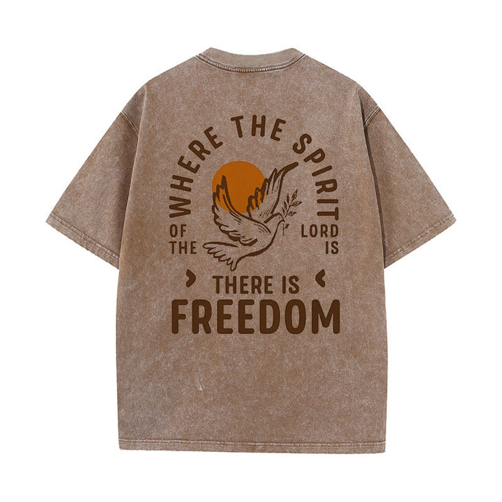 Christianartworkshop Unisex-T-Shirt mit Aufschrift „Geist des Herrn und Freiheit“, gewaschen - Kaffee - 5XL - image 16