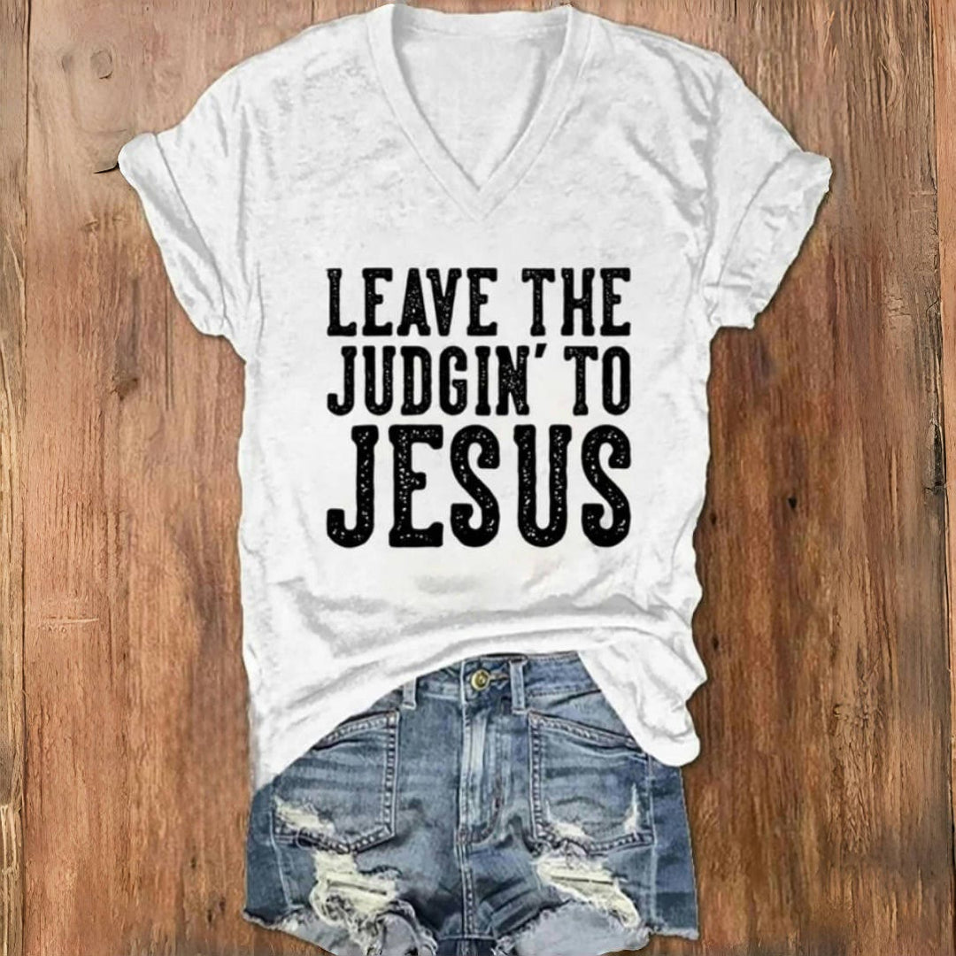 Christianartworkshop – T-Shirt mit V-Ausschnitt und Aufdruck „Leave The Judgin To Jesus“