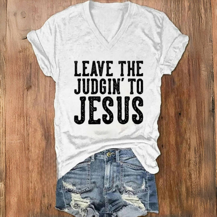 Christianartworkshop – T-Shirt mit V-Ausschnitt und Aufdruck „Leave The Judgin To Jesus“
