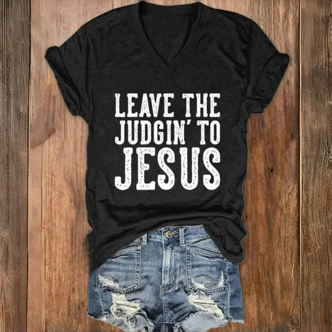 Christianartworkshop – T-Shirt mit V-Ausschnitt und Aufdruck „Leave The Judgin To Jesus“