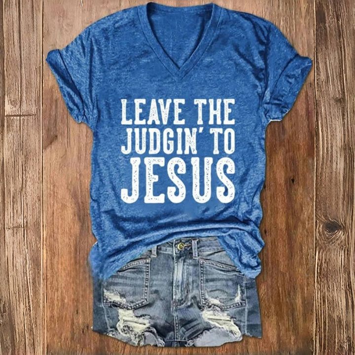 Christianartworkshop – T-Shirt mit V-Ausschnitt und Aufdruck „Leave The Judgin To Jesus“