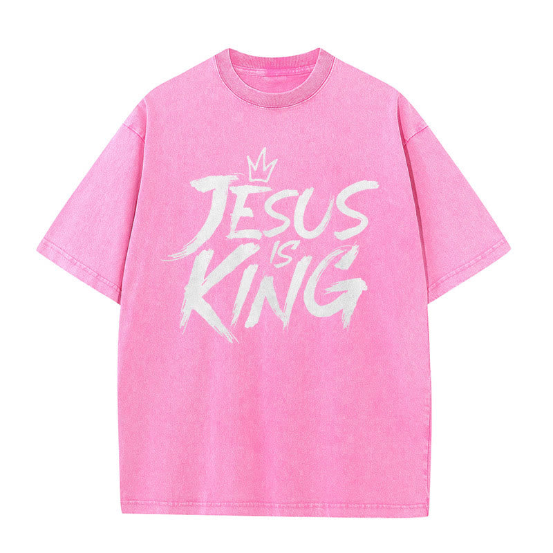 Christianartworkshop Unisex-T-Shirt mit Aufschrift „Jesus ist König“, gewaschen - Rosa - 5XL - image 6
