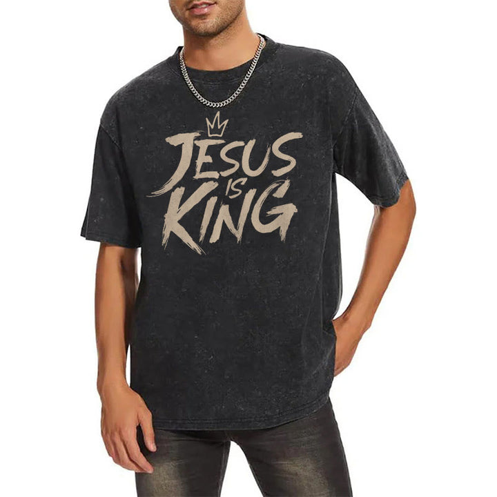 Christianartworkshop Unisex-T-Shirt mit Aufschrift „Jesus ist König“, gewaschen - image 1